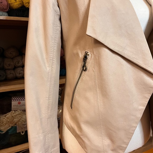 Vintage My Tribe Beige Leather Open Front Jacket Size Small - Picture 4 of 12